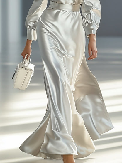 High-End Fashionable And Elegant Puff Sleeve High Collar Maxi Dress