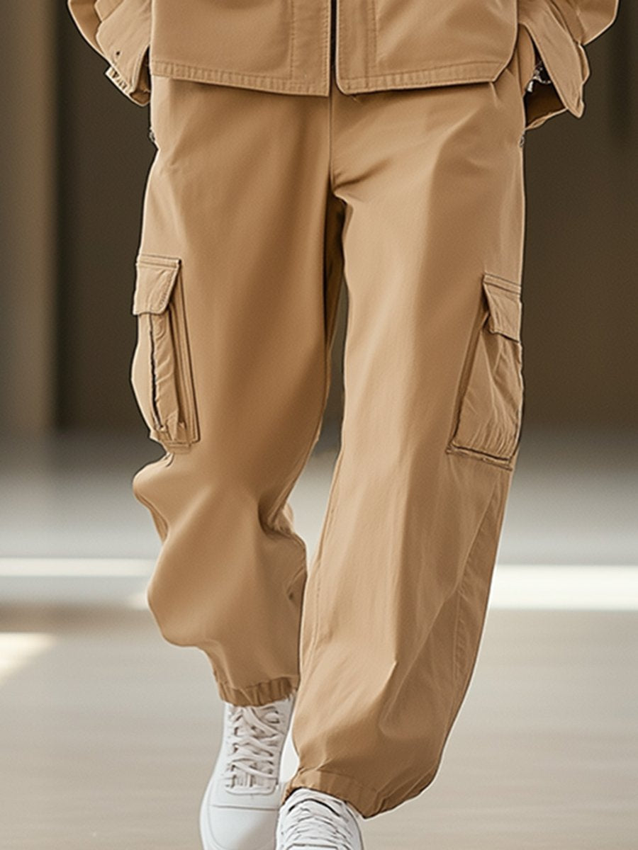 Casual Loose Fashion Pocket Workwear Cuffed Pants