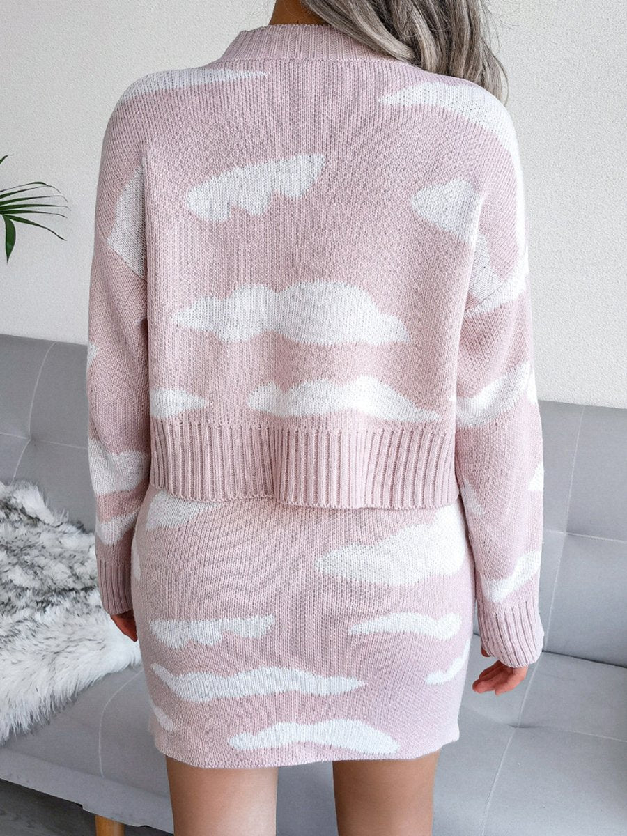 Cloud Knitted Sweater Hip Skirt Two-piece Set