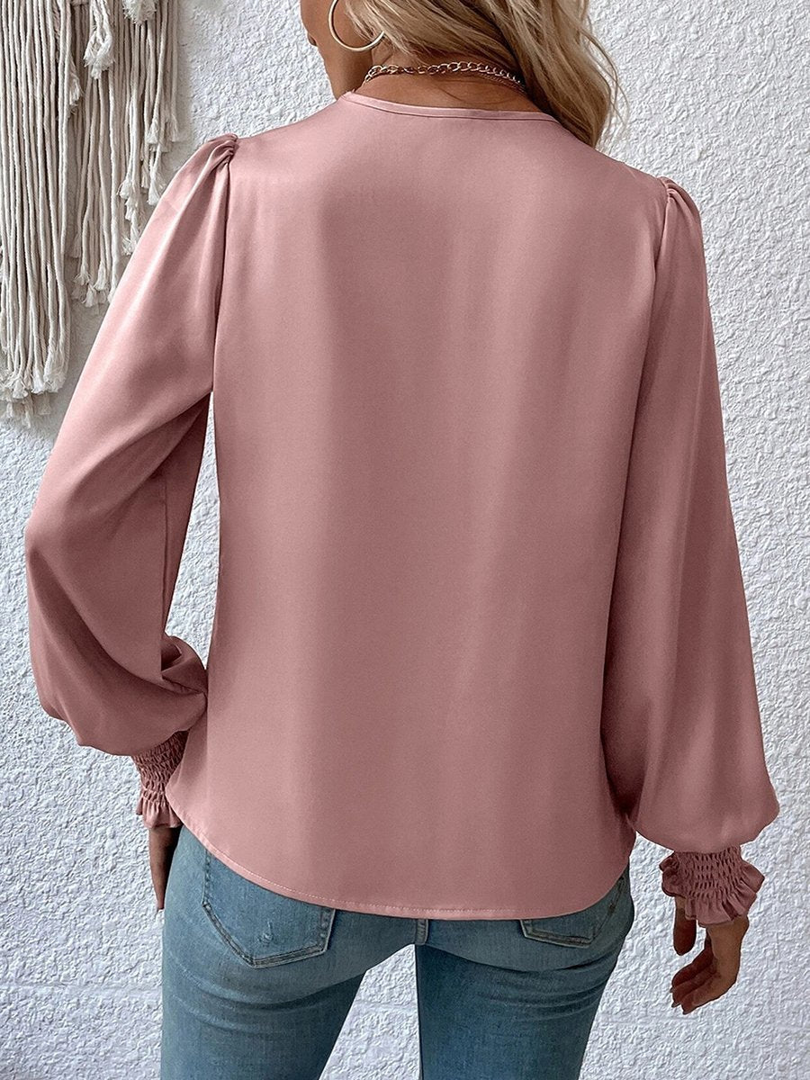 High Quality Elegant V-neck Lantern Sleeves Temperament Shirt