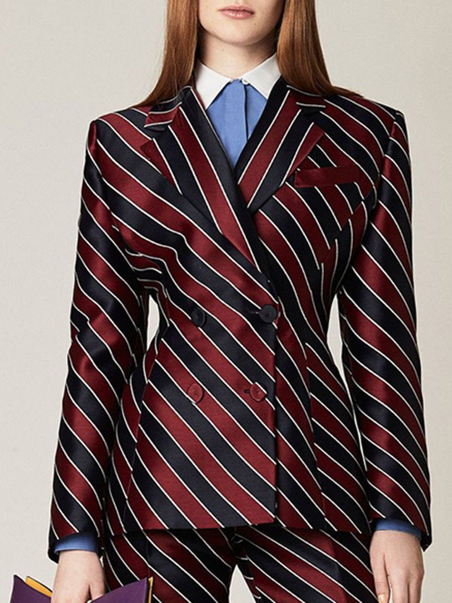 Retro And Stylish Blue And Red Striped Satin Set