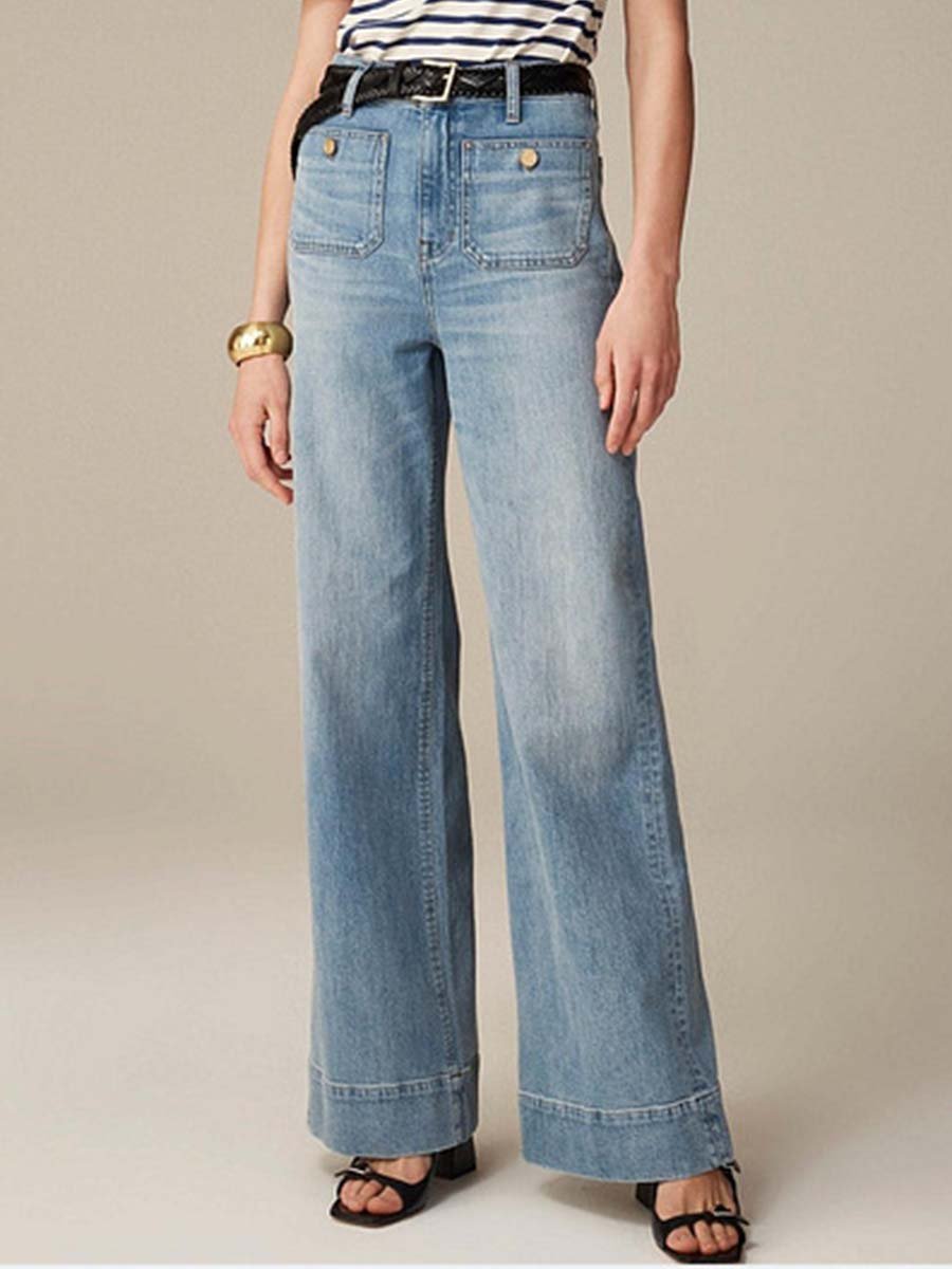 Loose Wide-leg Casual Washed Button-down Flared Jeans