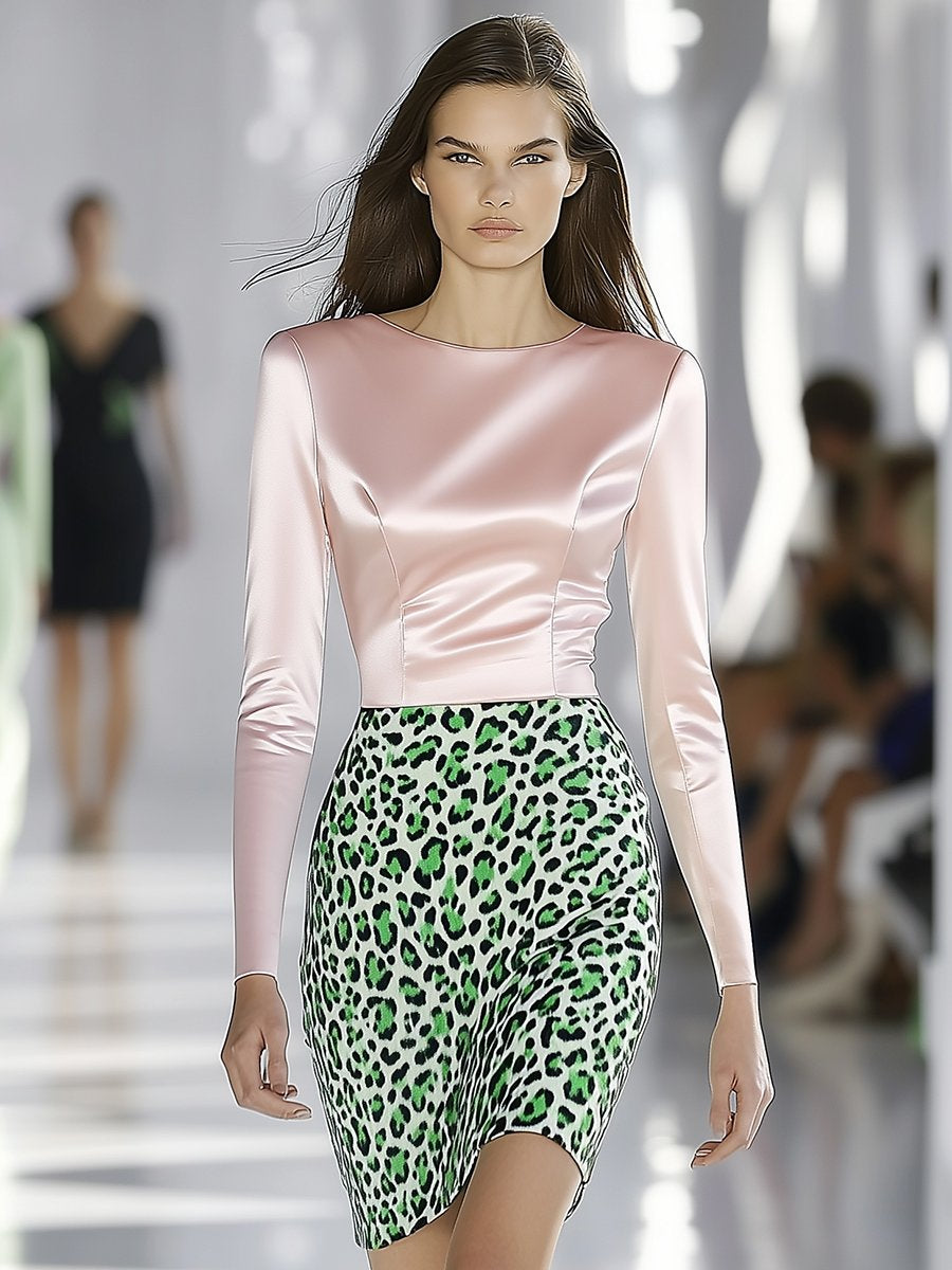 Fashionable Cool Green Leopard Print Skirt