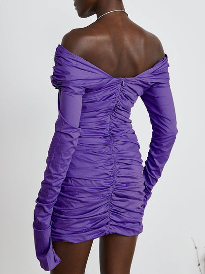 High-end Elegant Fashionable Pleated Purple Mini Dress