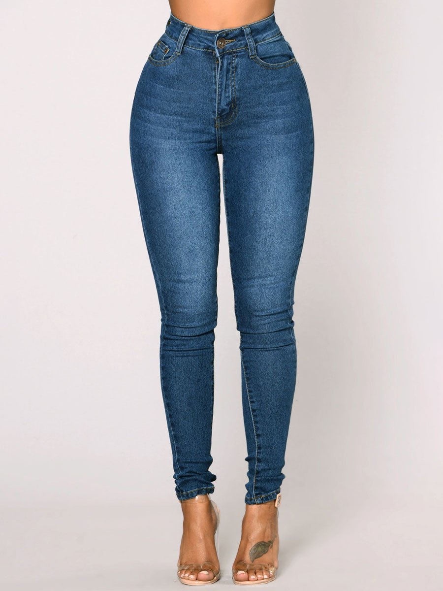 Casual Retro High Waist Pocket Stretch Slim Jeans