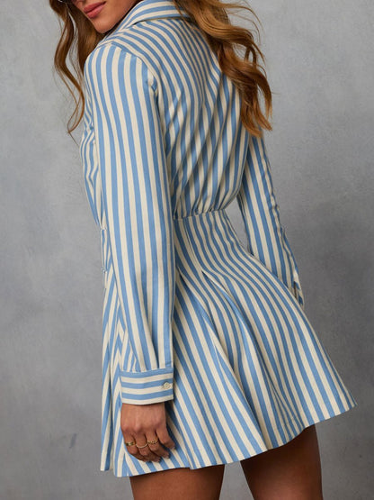 Simple Elegant and Fashionable Striped Shirt Mini Dress