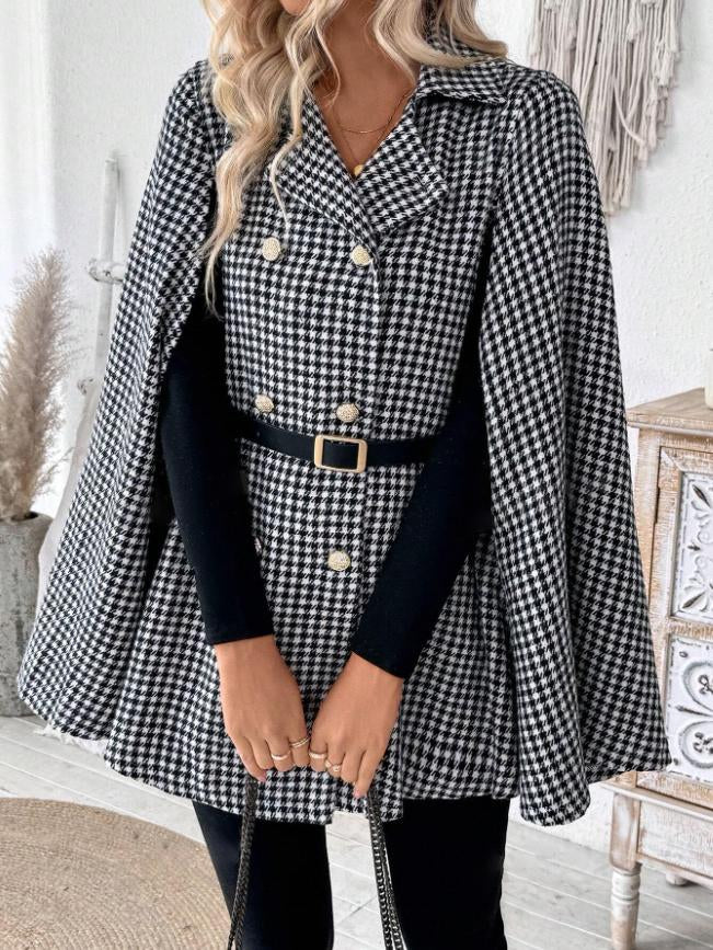 High-End Fashionable Cape-Style Double-Breasted Belted Woolen Coat