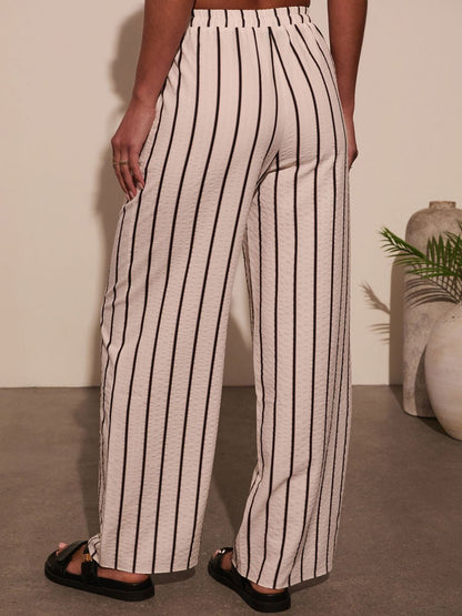 Casual Simple Striped Shirt Wide-Leg Pants Set