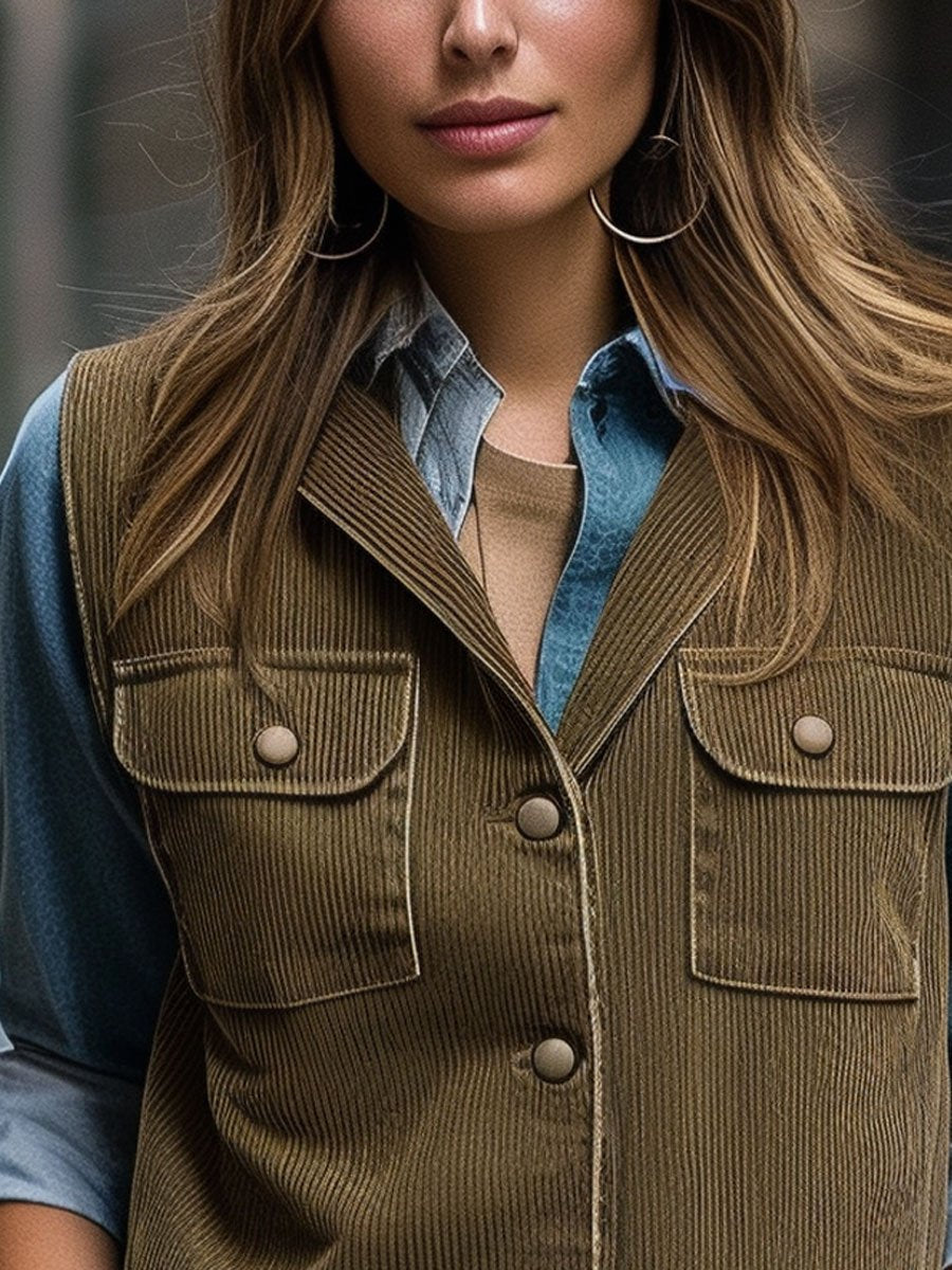 Casual Loose Vintage Corduroy Pocket Vest