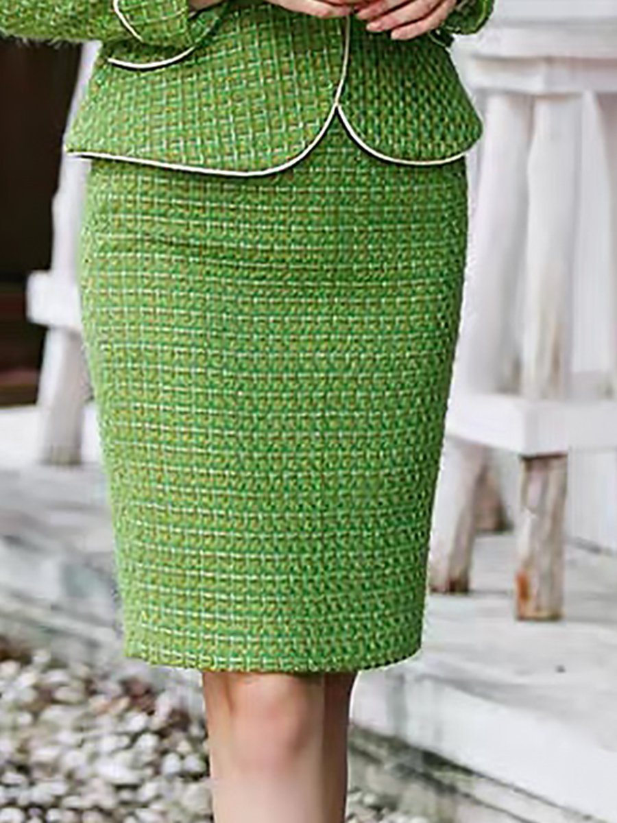 High Quality Vintage Green Tweed Chanel Style Set