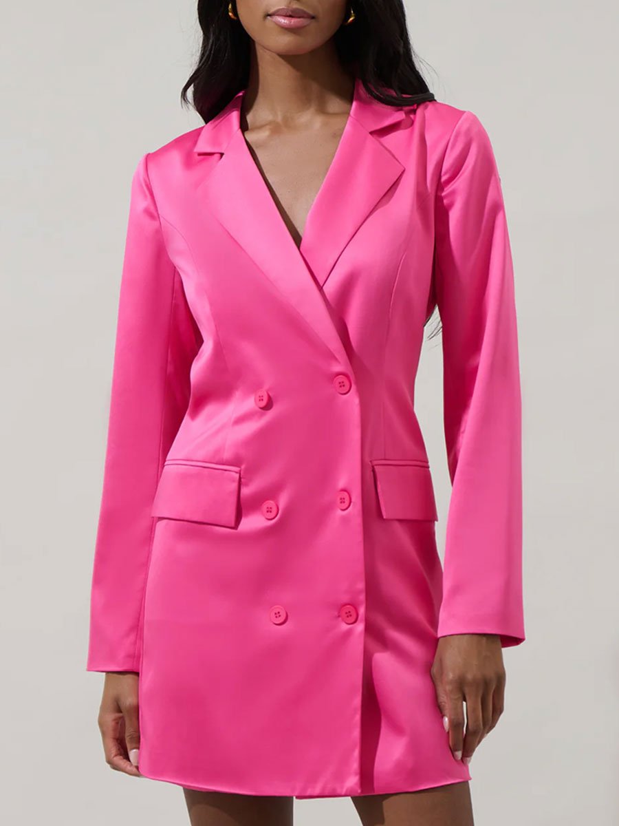 Fashion Pink Satin Double Breasted Blazer Mini Dress