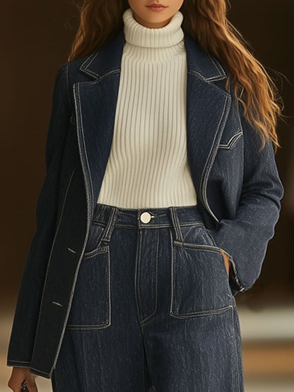 Casual Loose Vintage Denim Pocket Blazer