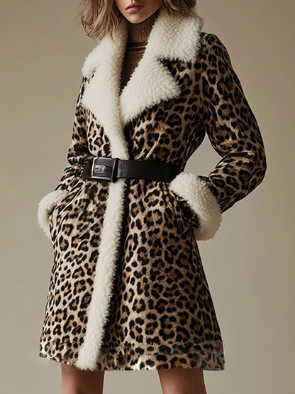 Vintage Leopard Print Premium Suede Lambskin Lapel Jacket