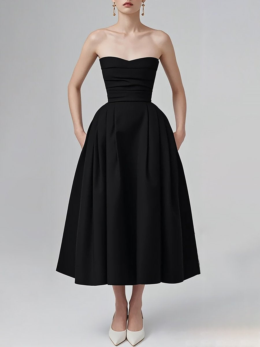 High-end Elegant Romantic Black Strapless Maxi Dress