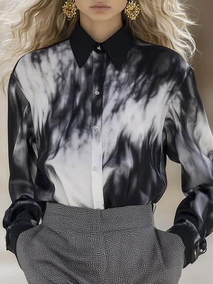 Casual And Fashionable Loose Black And White Tie-Dye Shirt