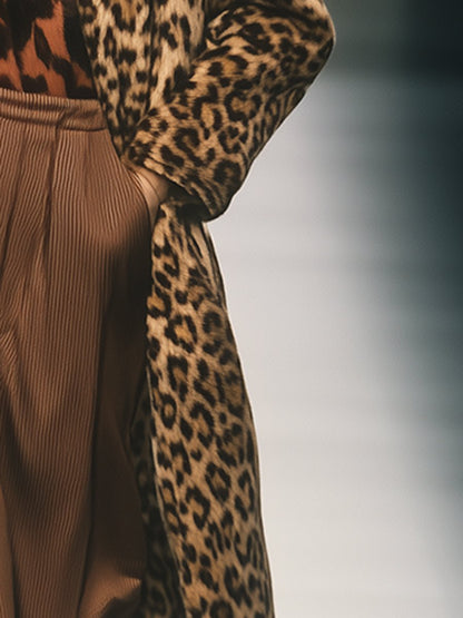 Brown Vintage Leopard Print Long Coat