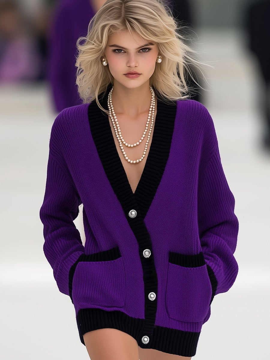 High-End And Elegant Chanel Style Purple Knitted Cardigan