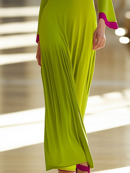 Casual Loose Fashionable Contrast Color Maxi Dress