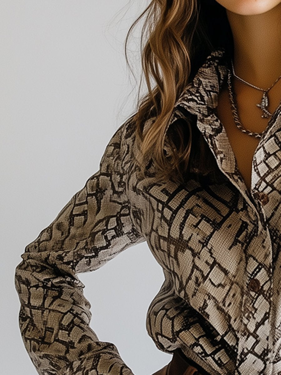 Lazy Fashion Zebra Print Long Sleeve Lapel Printed Shirt