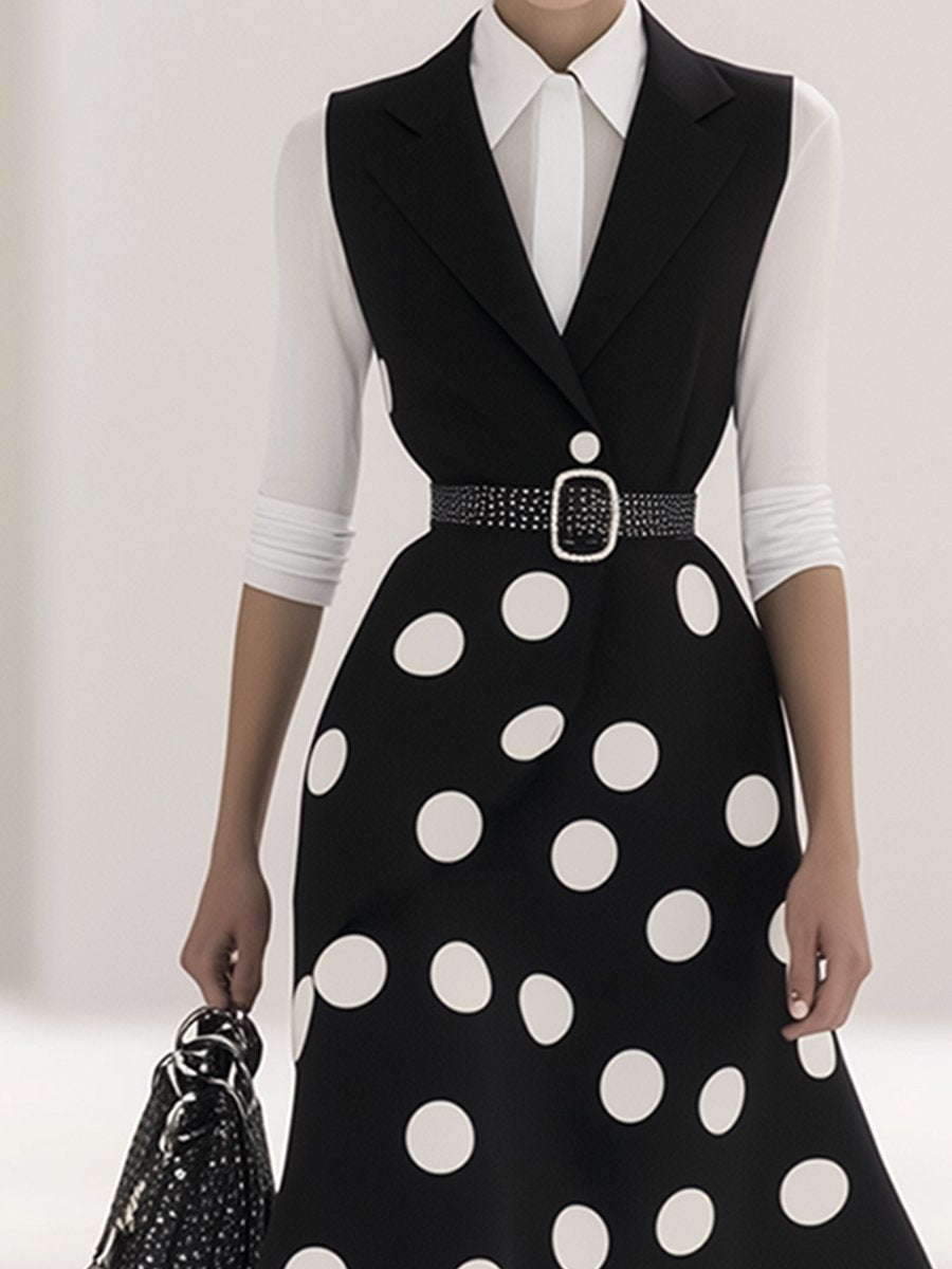 Elegant Retro Sleeveless Polka Dot Maxi Dress