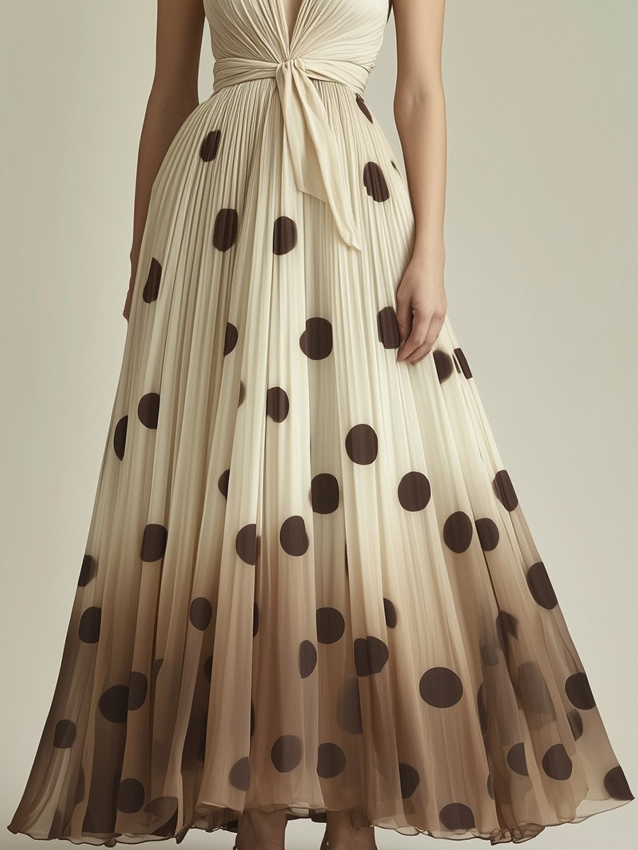 Elegant and Charming Polka Dot Beige Gradient Sleeveless Maxi Dress