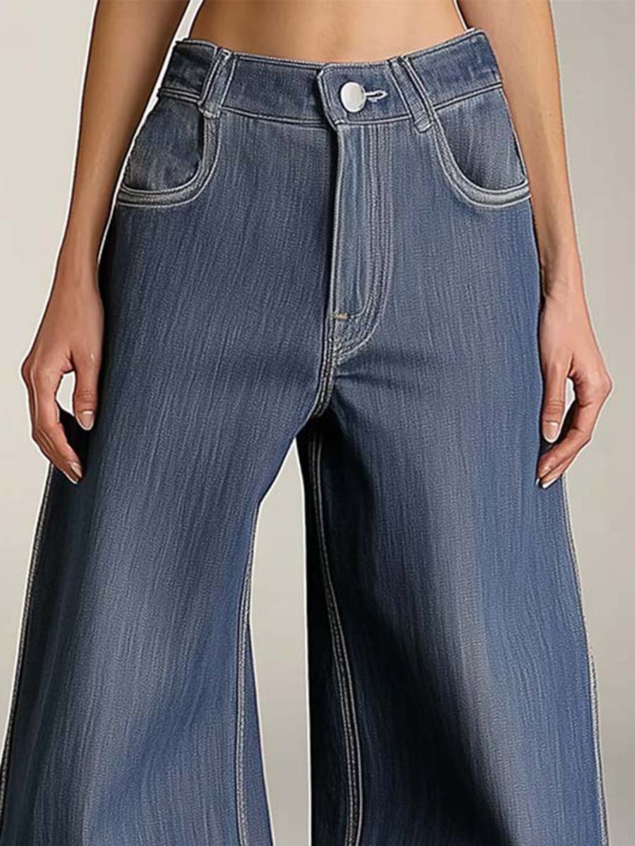 Retro Fashion Loose Casual Washed Wide Leg Jeans