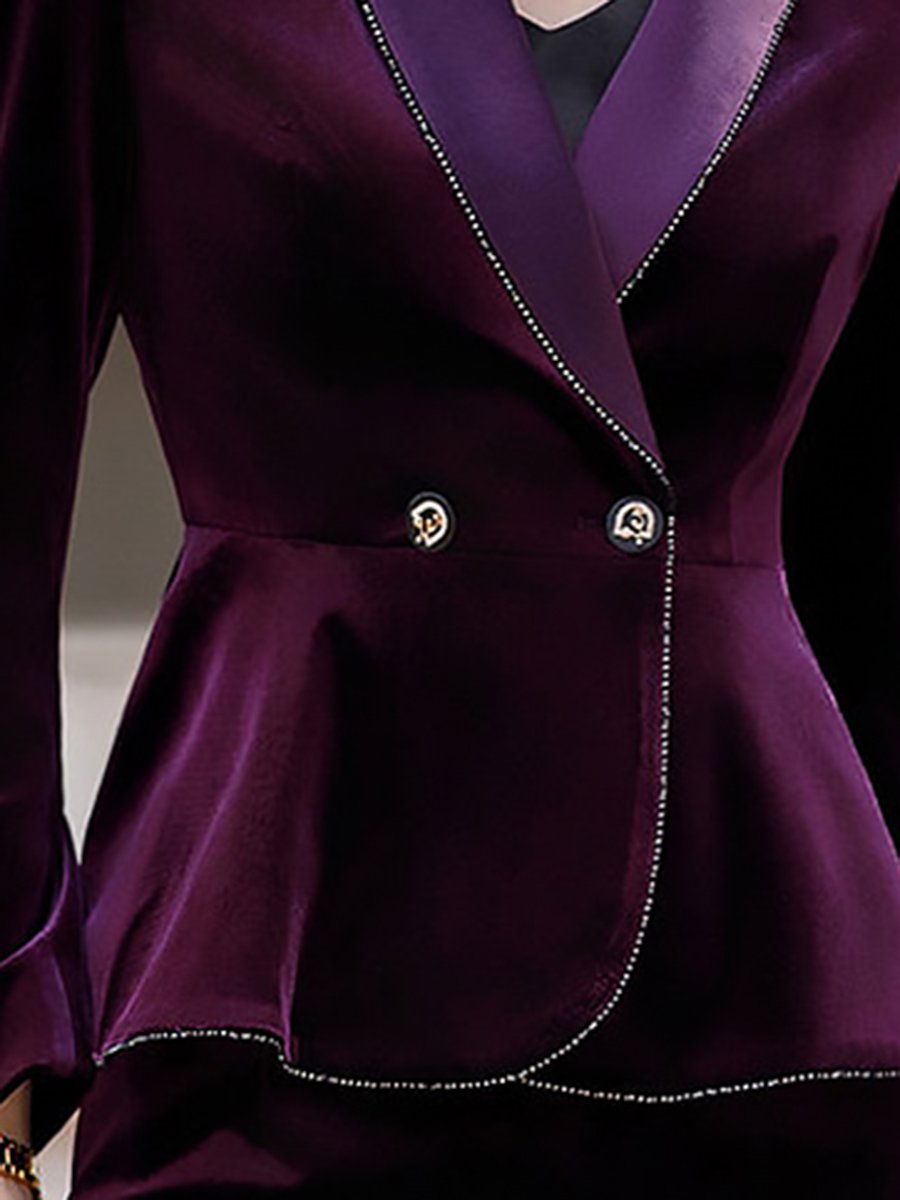 High-End Elegant Fashion Satin Lapel Velvet Suit