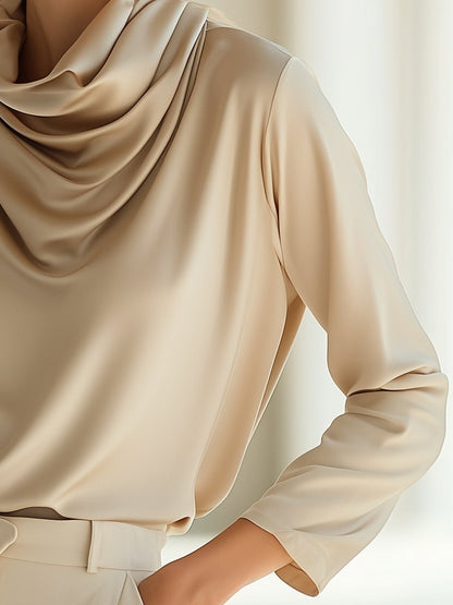 Elegant Champagne Gold Pile Collar Top Blouse