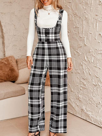 Classic Elegant Plaid Sleeveless Jumpsuit