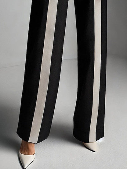 Casual Loose Fashion Black And White High Waist Wide Leg Pants