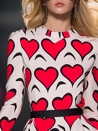 Casual and Trendy Heart Print Mini Dress