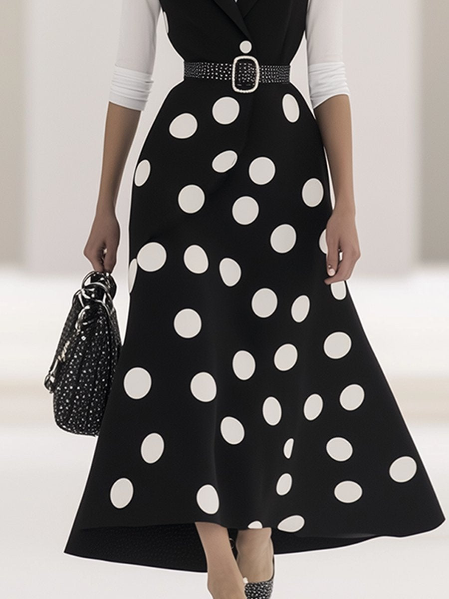 Elegant Retro Sleeveless Polka Dot Maxi Dress