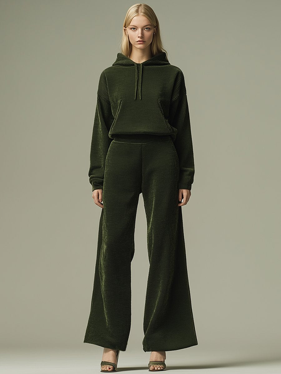 Fashionable Casual Hooded Corduroy Sweatshirt Wide-leg Pants Set