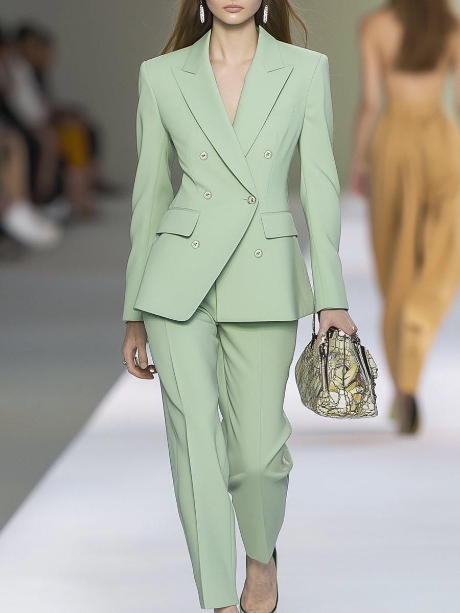 High-end Elegant Saga Green Double-breasted Suit