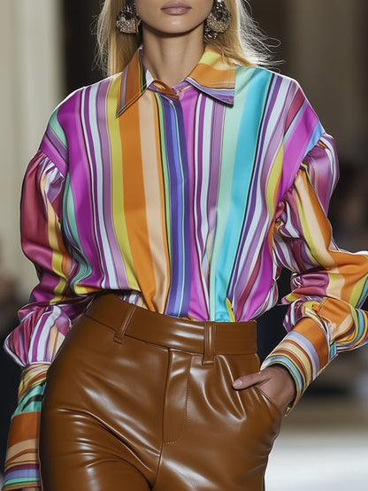 Retro Elegant Fashion Colorful Striped Shirt