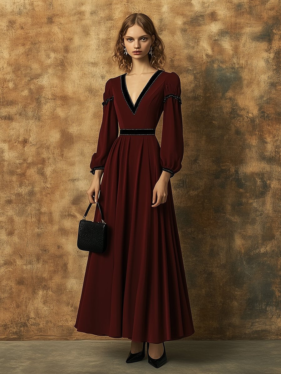 High-End Loose Fashionable And Elegant Ribbon Long Velvet Dress