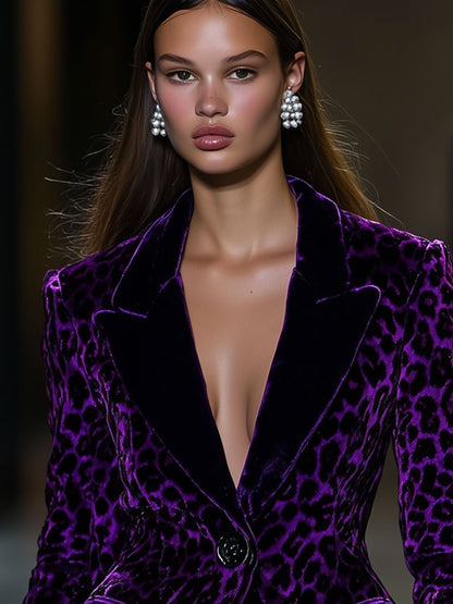 Casual Loose Retro Purple Leopard Print Blazer