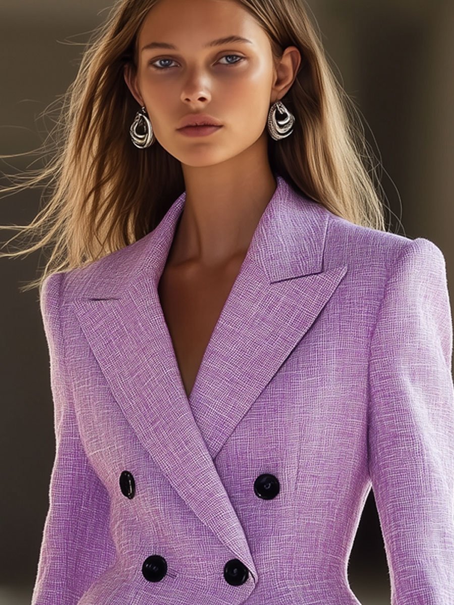 Casual Loose Retro Light Purple Double-Breasted Blazer