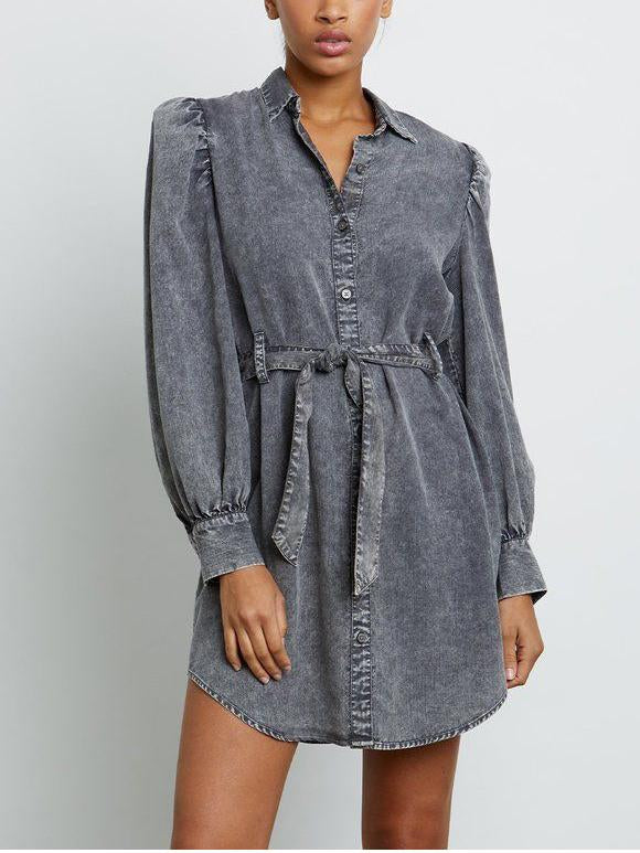 Relaxed Loose Denim Belted Long Sleeve Mini Dress