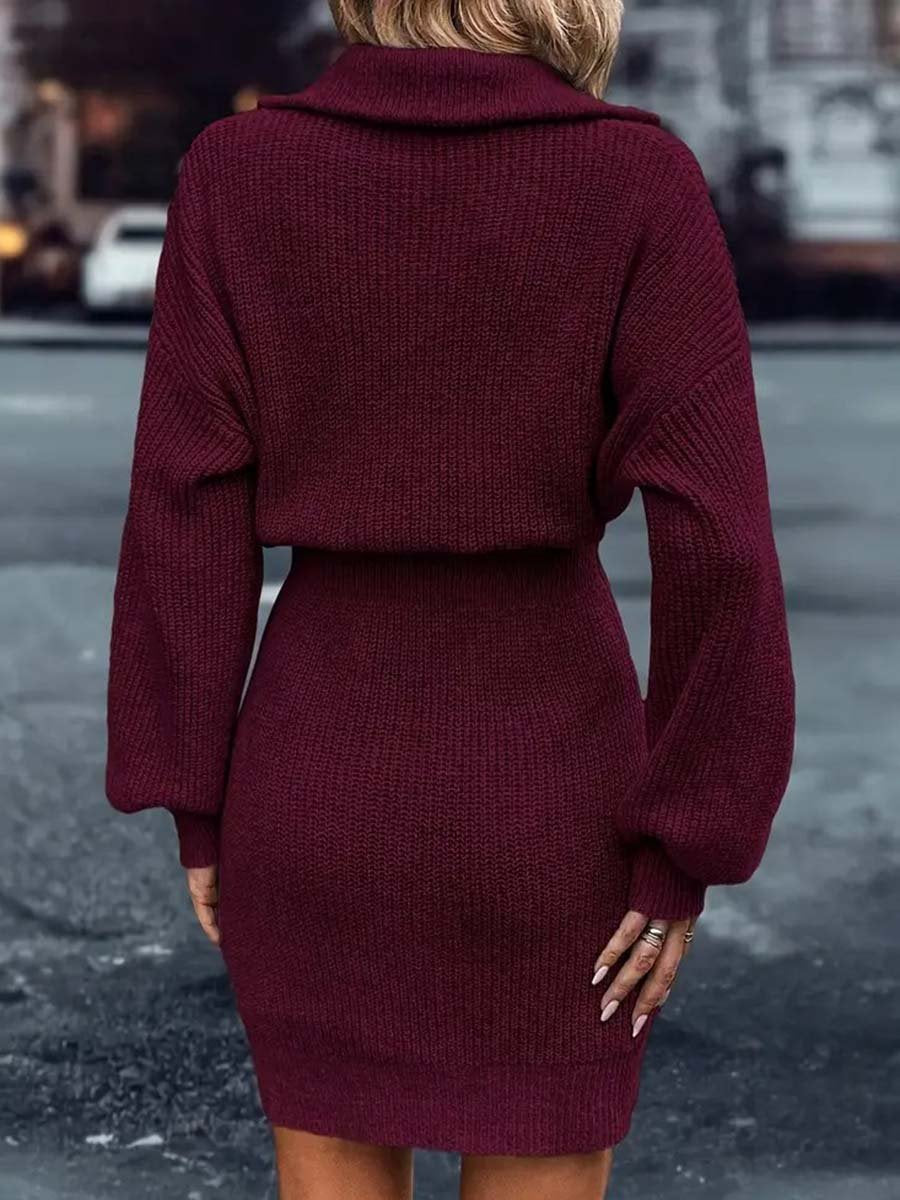 Casual Loose Fashion Lazy Style Half Zip Knitted Dress