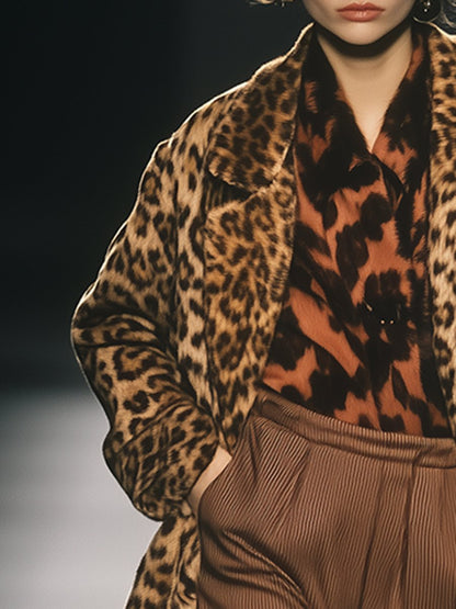 Brown Vintage Leopard Print Long Coat