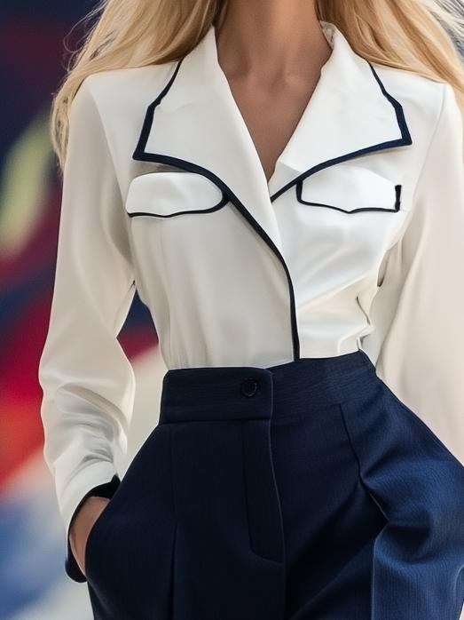 Commuter Shirt Colorblock Long Sleeve Jumpsuit