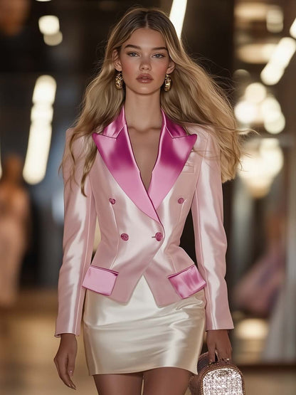 Fashionable Light Pink Satin Suit-style Fake Two-piece Mini Dress