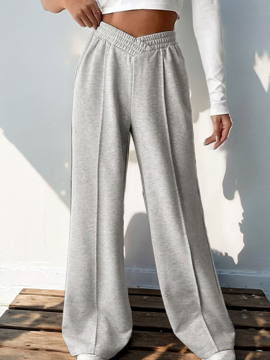 Casual Loose Elastic Waist Plus Fleece Wide Leg Pants