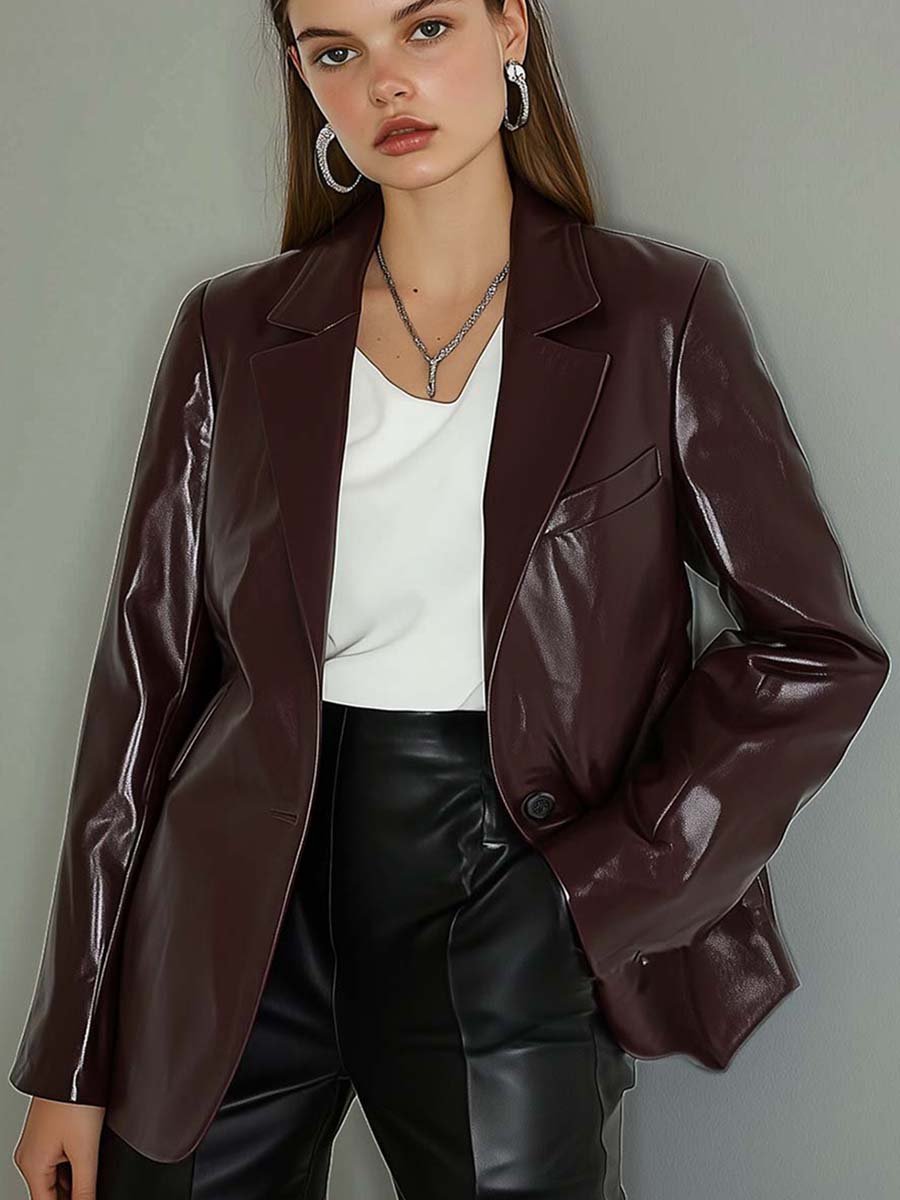 Stylish Vintage Lapel Single-button Leather Blazer