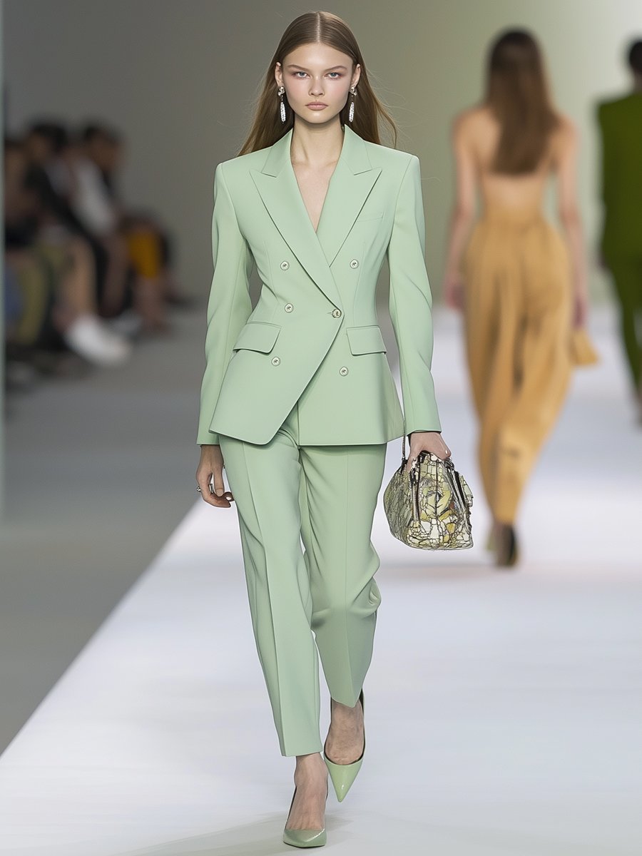 High-end Elegant Saga Green Double-breasted Suit