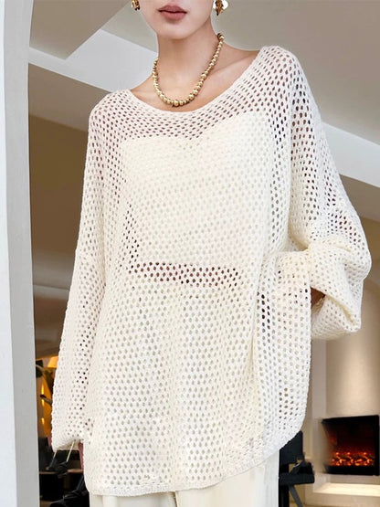 Fashionable and Elegant Mesh Knitted Long-Sleeved Top