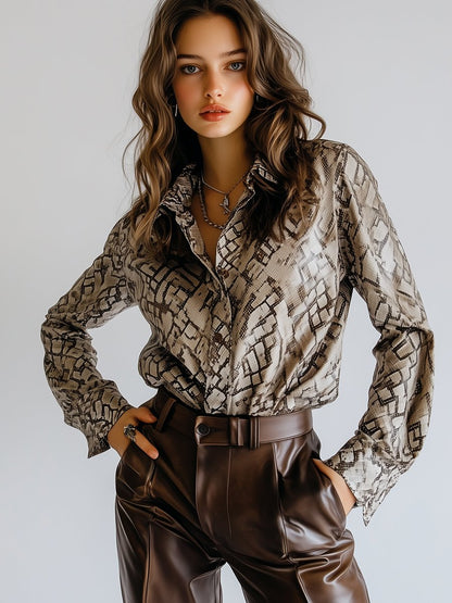 Lazy Fashion Zebra Print Long Sleeve Lapel Printed Shirt