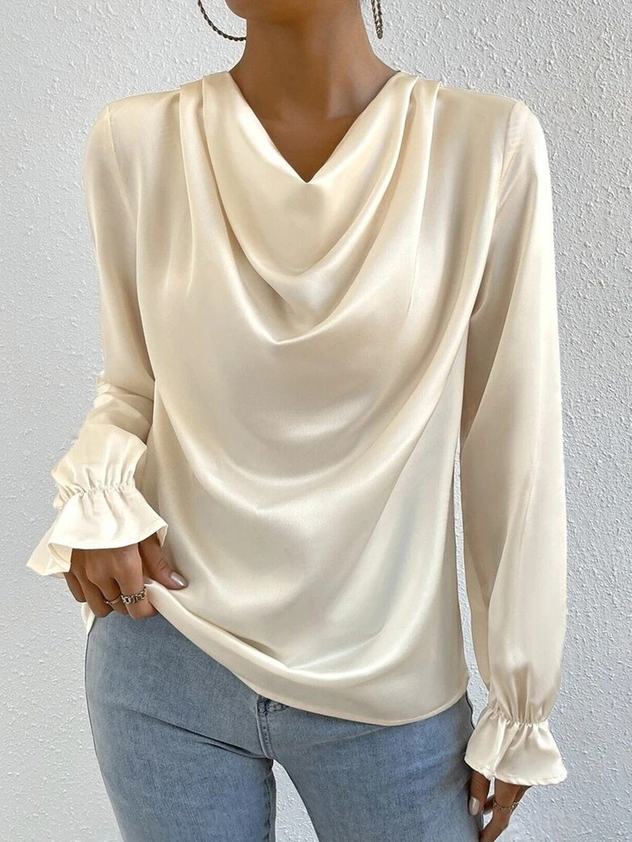 Elegant Ruffled Long Sleeve Satin Shirt