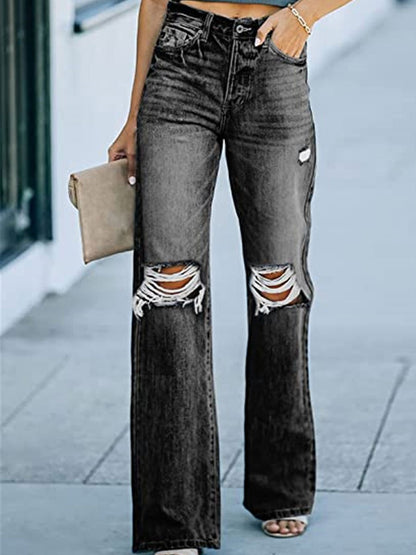 Casual Loose Retro High Waist Ripped Jeans